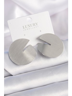 Youday Accessories Pirinç Gümüş Renk Daire Plaka Model Kadın Küpe