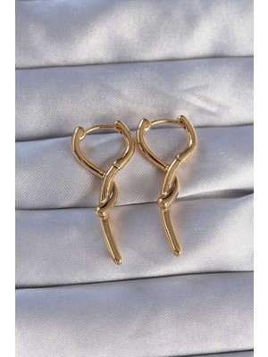 Youday Accessories Pirinç Gold Renk Sarmal Çubuk Tasarımlı Uzun Küpe