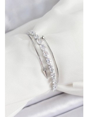 Youday Accessories Pirinç Gümüş Renk Arpa Zirkon Taşlı Kadın Bileklik