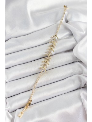 Youday Accessories Pirinç Gold Renk Zirkon Taşlı Balık Sırtı Kadın Bileklik