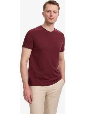 Pierre Cardin Erkek Bordo Slim Fit %100 Pamuk Bisiklet Yaka Basic Tişört 50325307-VR014