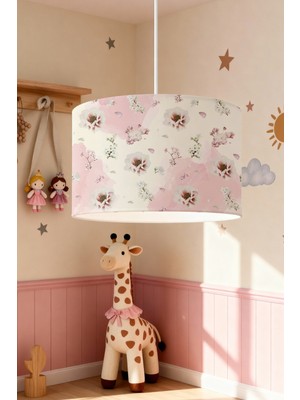 PremiumPort Pembe Çiçekler Desenli Çocuk Odası Avizesi, Şık ve Renkli Aydınlatma