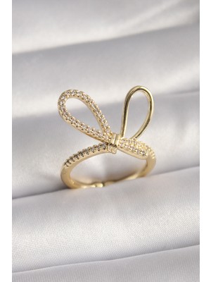 Youday Accessories Gold Renk Zirkon Taşlı Düğüm Model Kadın Yüzük