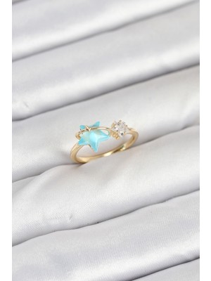 Youday Accessories Pirinç Gold Renk Mavi Yıldızlı Model Kadın Yüzük
