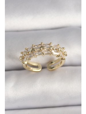 Youday Accessories Pirinç Gold Renk Zirkon Taşlı Ayarlanabilir Yüzük