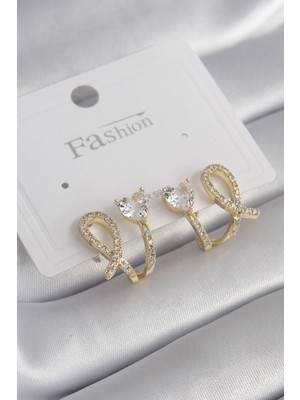 Youday Accessories Pirinç Gümüş Renk Zirkon Taşlı Kalp Model Kadın Küpe