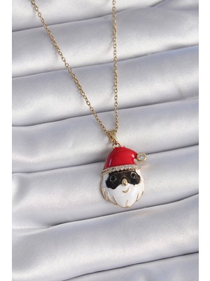 Youday Accessories 316L Çelik Gold Renk Zincir Zirkon Taşlı Yılbaşı Temalı Noel Baba Figür Kadın Kolye