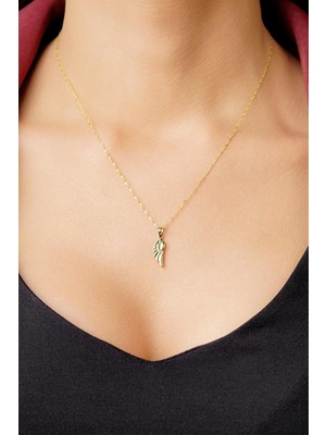 Fiyonk Kuyumculuk 14 Ayar Altın Kanat Detaylı Singapur Zincir Kolye