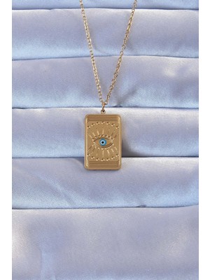 Youday Accessories 316L Altın Renk Işlemeli Nazarlı Göz Model Vintage Kolye