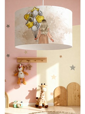 PremiumPort Kız Temalı Sarı Balonlu Çocuk Odası Avizesi, Renkli ve Eğlenceli Tasarım