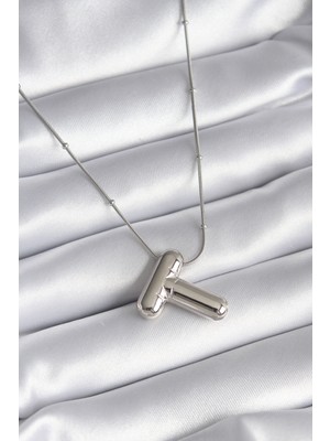 Youday Accessories 316L Çelik Gümüş Renk Bubble "t" Harf Model Kadın Kolye