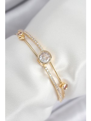 Youday Accessories Pirinç Zirkon Taşlı Pırlanta Model Gold Renk Kadın Bileklik