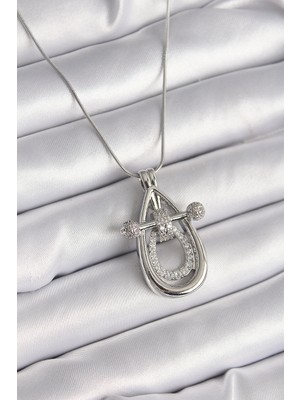 Youday Accessories 316L Çelik Gümüş Renk Zirkon Taşlı Damla Model Kadın Kolye