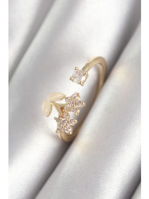 Youday Accessories Pirinç Gold Renk Zirkon Taşlı Çiçek Model Kadın Yüzük