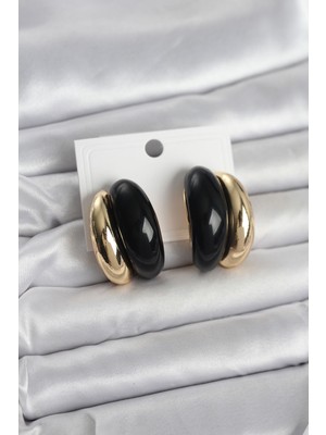 Youday Accessories Damla Model Siyah Vintage Gold Renk Kadın Küpe