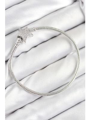 Youday Accessories Pirinç Charm Zirkon Taşlı Yıldız Model Gümüş Renk Kadın Bileklik