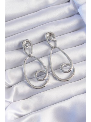 Youday Accessories Pirinç Gümüş Renk Kıvrımlı Sallantılı Küpe