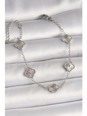 Youday Accessories 316L Çelik Gümüş Renk Işlemeli Baby Boy Yonca Model Kadın Bileklik