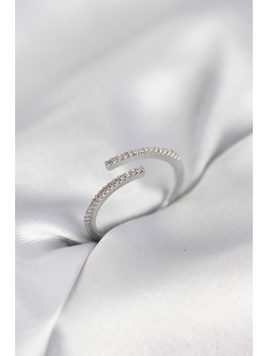 Youday Accessories Gümüş Renk Zirkon Taşlı Yılan Tarz Kadın Yüzük
