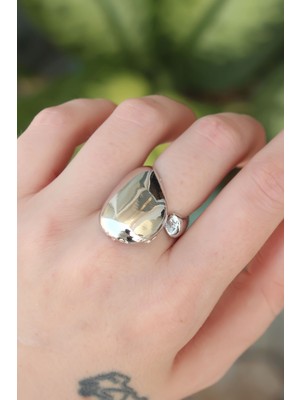 isiltikidsmoda Pirinç Gümüş Renk Ayarlanabilir Iri Bombeli Yüzük