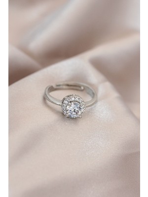 Youday Accessories Ayarlamalı Gümüş Renk Metal Zirkon ve Kristal Taşlı Oval Model Yüzük
