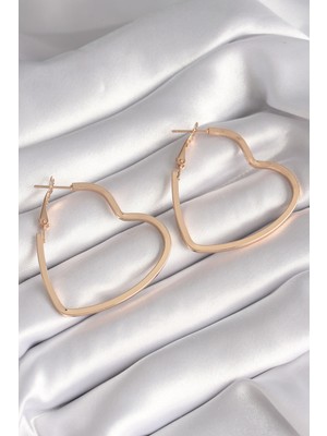 Youday Accessories Pirinç Gold Renk Kalp Model Kadın Küpe