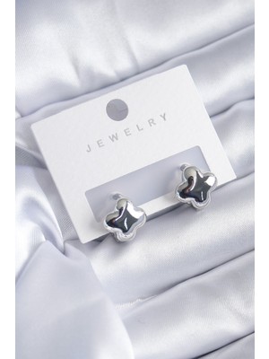 isiltikidsmoda Gümüş Renk Yonca Model Pirinç Kadın Küpe