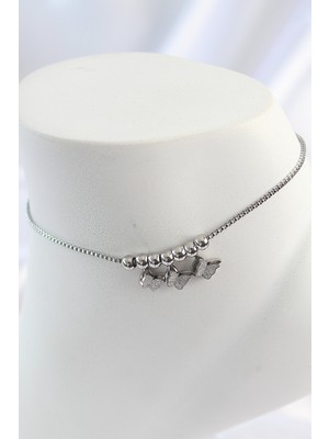 Youday Accessories 316L Çelik Gümüş Renk Simli Kelebek Model Kadın Halhal