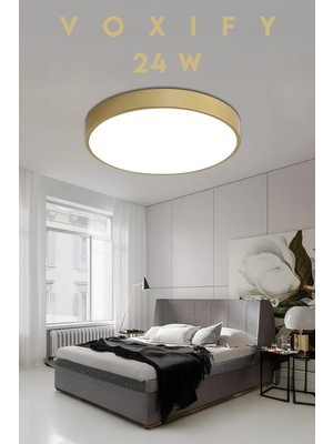 PremiumPort 24W Metal Kasa Büyük Boy LED Panel, Gold Renk, Salon Avizesi, 6500K Beyaz