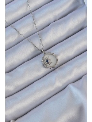 Youday Accessories 316L Çelik Gümüş Renk Zirkon Taşlı Mineli Kutup Yıldızı Kolye