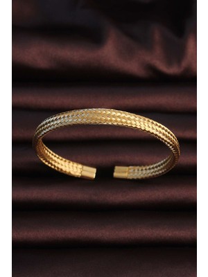 Youday Accessories 316L Çelik Altın Renk Hasır Görünüm Erkek Bileklik