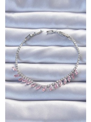 Youday Accessories Pirinç Vip Seri Gümüş Renk Pembe Zirkon Taşlı Bileklik