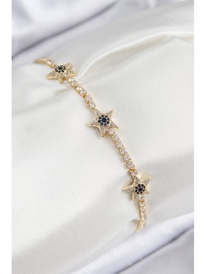 Youday Accessories Pirinç Zirkon Taşlı Yıldız Model Gold Renk Kadın Bileklik
