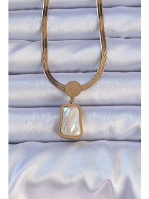 Youday Accessories 316L Çelik Gold Renk Italyan Zincir Ezme Taşlı Kolye