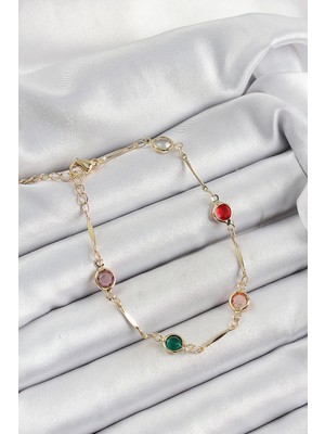 Youday Accessories Pirinç Asorti Model Gold Renk Zirkon Taşlı Kadın Bileklik