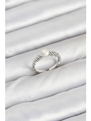 Youday Accessories Pirinç Gümüş Renk Göbek Inci Model Kadın Yüzük