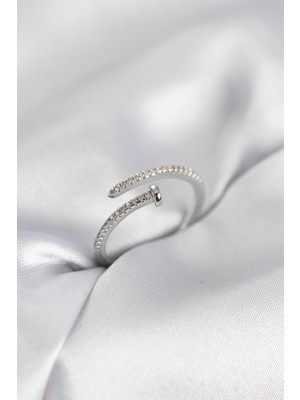 Youday Accessories Çivi Model Zirkon Taşlı Gümüş Renk Kadın Yüzük