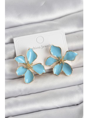 Youday Accessories Mavi Mineli Çiçek Model Pirinç Kadın Küpe