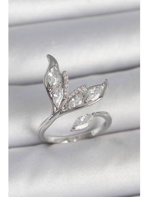 isiltikidsmoda Pirinç Gümüş Renk Zirkon Taşlı Balık Kuyruğu Model Ayarlanabilir Kadın Yüzük