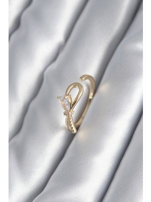 Youday Accessories Pirinç Gold Renk Zirkon Taş Detay Kurdele Model Kadın Yüzük