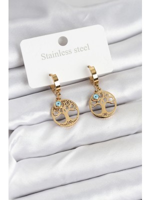 Youday Accessories 316L Çelik Yaşam Ağacı Model Kadın Küpe