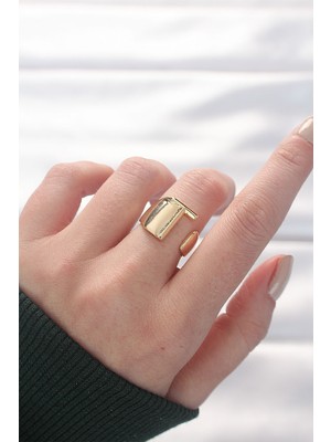 Youday Accessories T Harfli Altın Renk Ayarlanabilir Yüzük