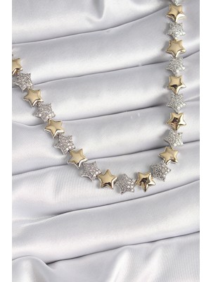 Youday Accessories Pirinç Mix Renk Zirkon Taşlı Yıldız Model Vıp Exclusive Seri Kadın Kolye