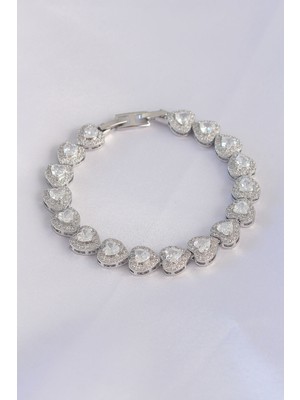 Youday Accessories Vip Seri Pirinç Zirkon Taşlı Gümüş Renk Kalp Model Bileklik