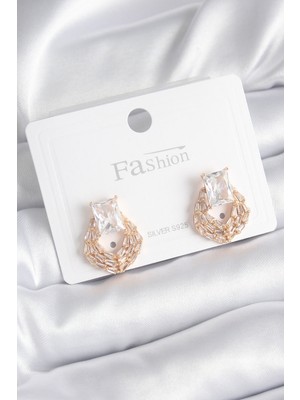 Youday Accessories Pirinç Gold Renk Zirkon Taşlı Kadın Küpe