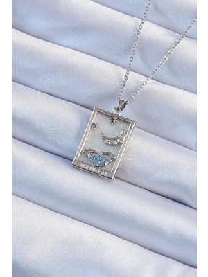 Youday Accessories 316L Çelik Zincir Gümüş Renk Zirkon Taşlı Ay Figürlü Tarot Kolye
