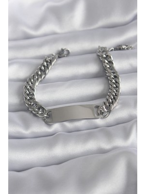 Youday Accessories 316L Çelik Gümüş Renk Isim Yazılabilir Plaka Model Kadın Bileklik