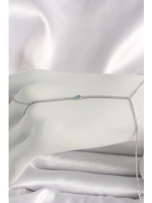 Youday Accessories Pirinç Gümüş Renk Su Yolu Zirkon Taşlı Mavi Taş Detaylı Kadın Şahmeran