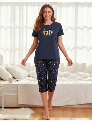 Mihra Kadın %100 Pamuk Bisiklet Yaka Kısa Kol Kapri  Pijama Takımı 90787L - 1 Adet