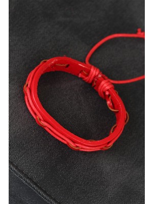 Youday Accessories Kırmızı Renk Ayarlamalı Ipli Deri Erkek Bileklik